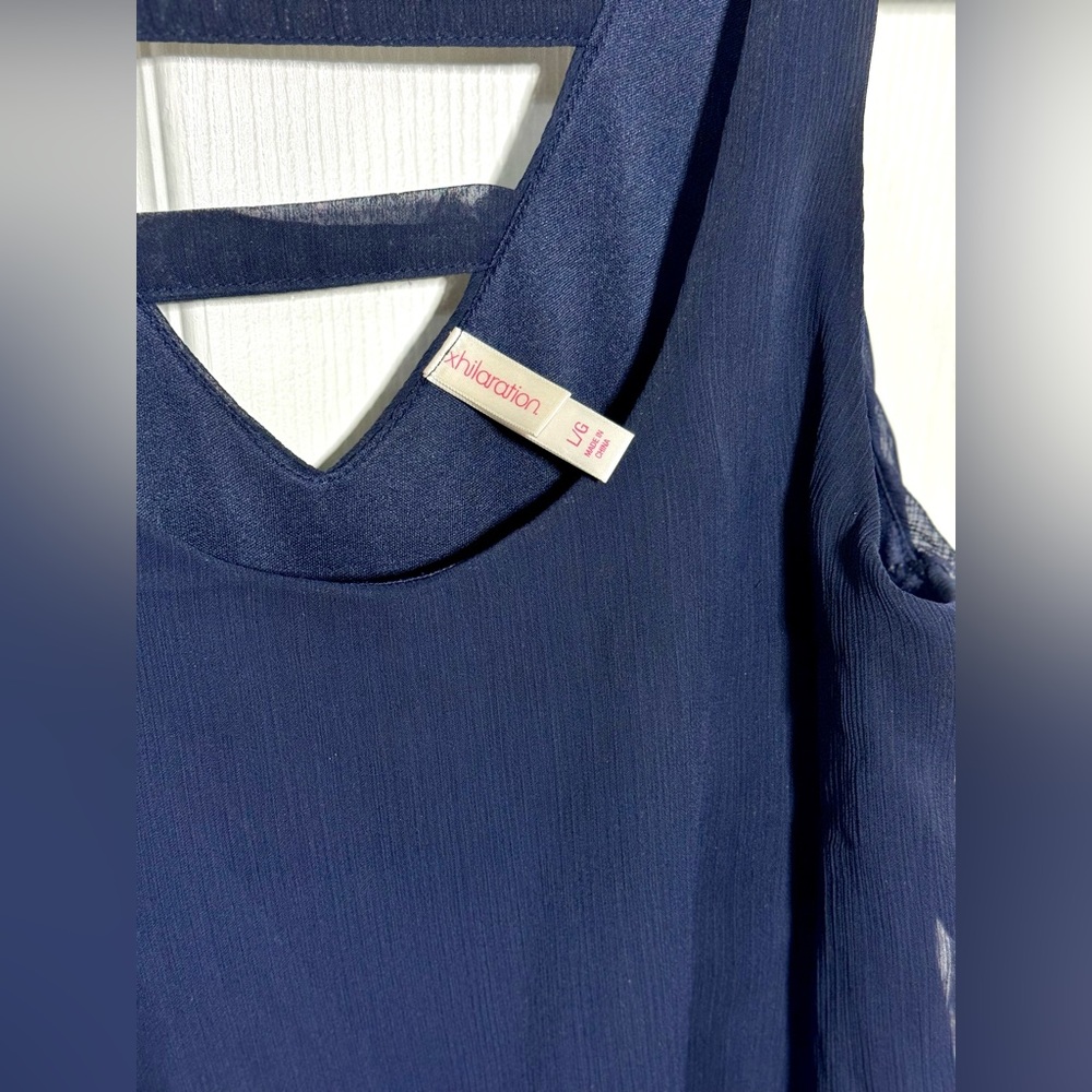 Navy sheer gauze dress with lining.